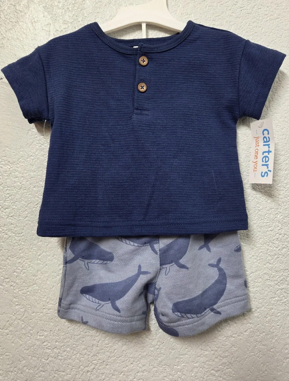Carter's Navy Tee with Light Blue Whale Print Shorts 3 Months Nwt